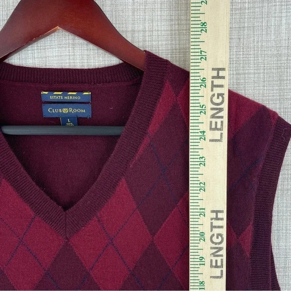 Club Room Vest L Merino Wool Argyle Purple Red 0613 - Picture 5 of 7